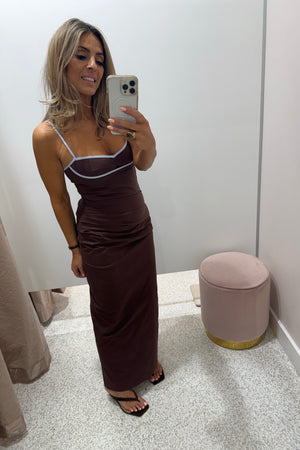 Sovere Studio Britta Dress | Chocolate/Sky