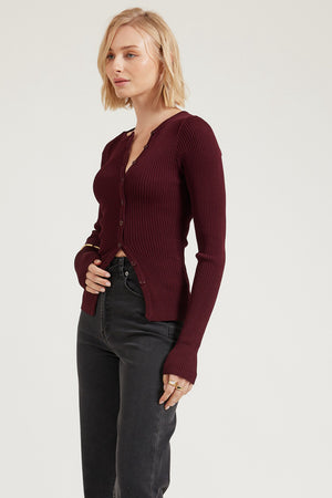 Chosen By Fifi & Anne The Ollie Ribbed Button Down Top | Plum