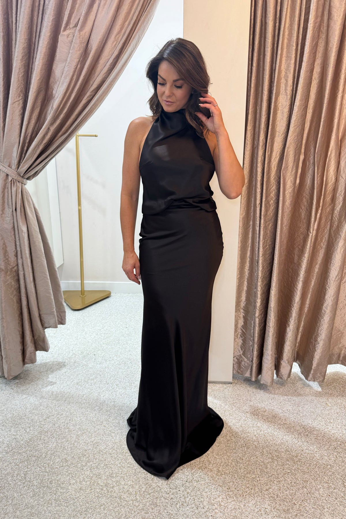 Misha The Cameron Satin Dress | Chocolate