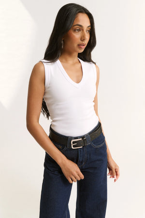 Primi Stella V Neck Tank | White || PRE_ORDER ETA 27/10/2026
