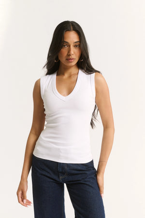 Primi Stella V Neck Tank | White || PRE_ORDER ETA 27/10/2026