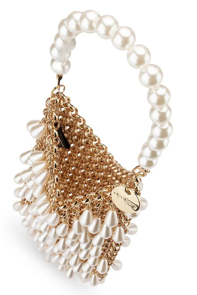 Olga Berg The Jaden Pearl Chainmail Bag | Champagne || Pre_ Order ETA 4/10/2026