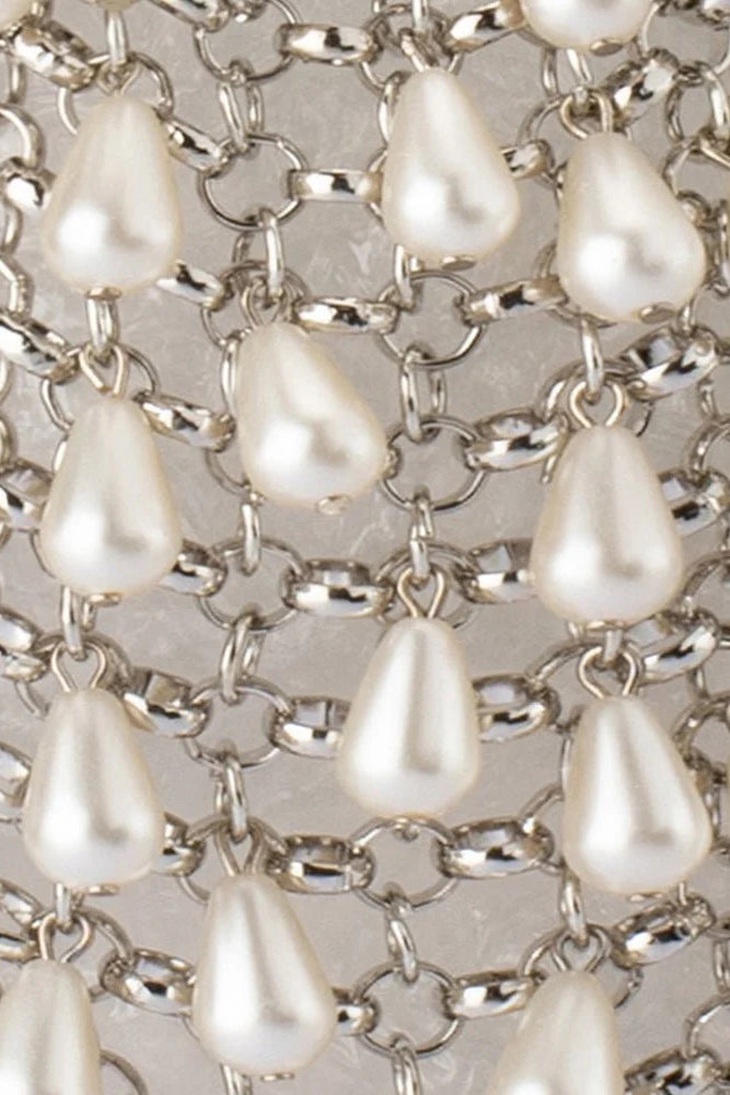 Olga Berg The Jaden Pearl Chainmail Bag | Silver || Pre_ Order ETA 4/10/2026