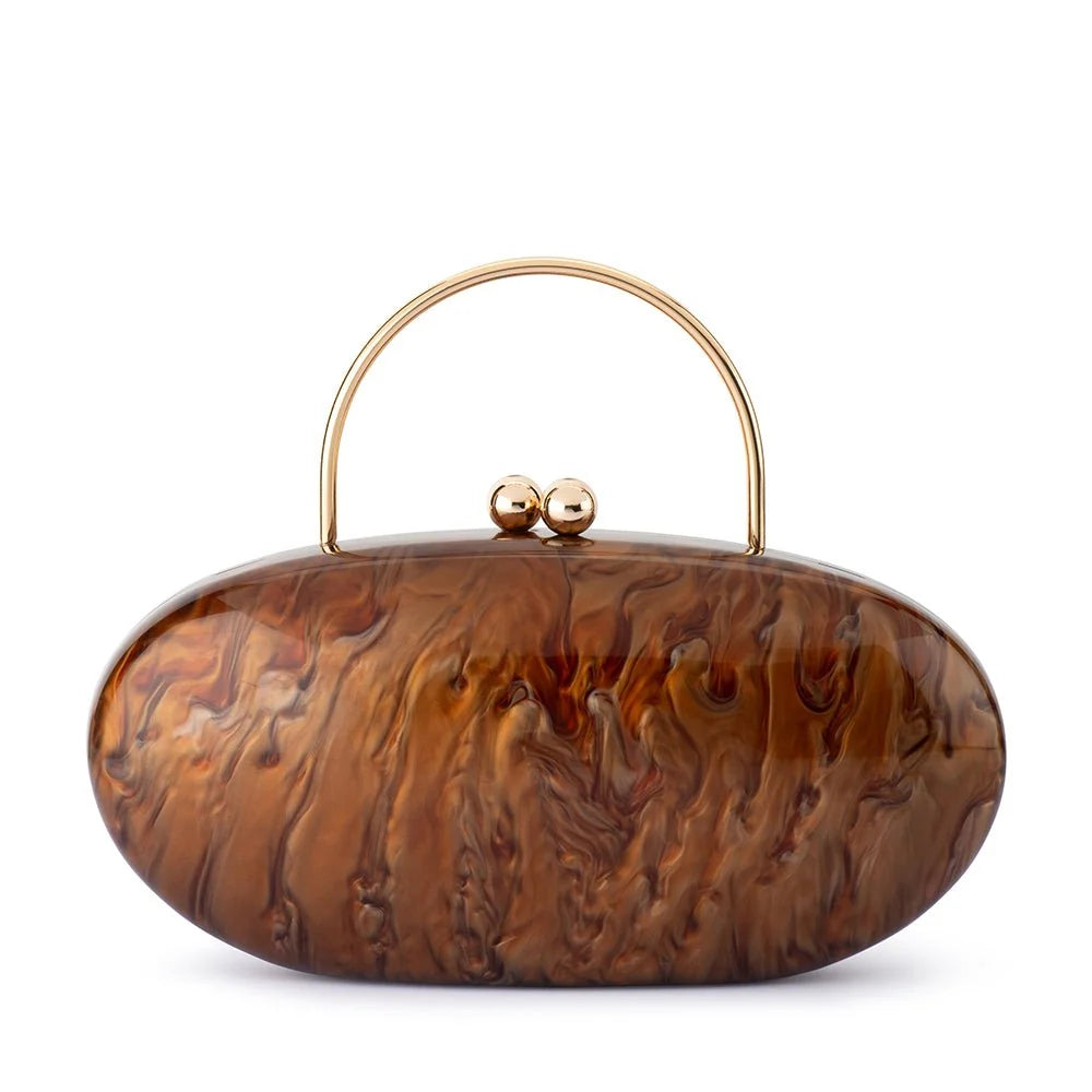 Olga Berg The Imelda Acrylic Clutch Bag | Chocolate || Pre_ Order ETA 4/10/2026