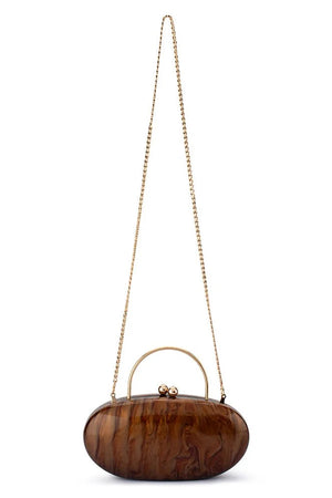 Olga Berg The Imelda Acrylic Clutch Bag | Chocolate || Pre_ Order ETA 4/10/2026