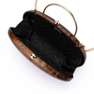Olga Berg The Imelda Acrylic Clutch Bag | Chocolate || Pre_ Order ETA 4/10/2026