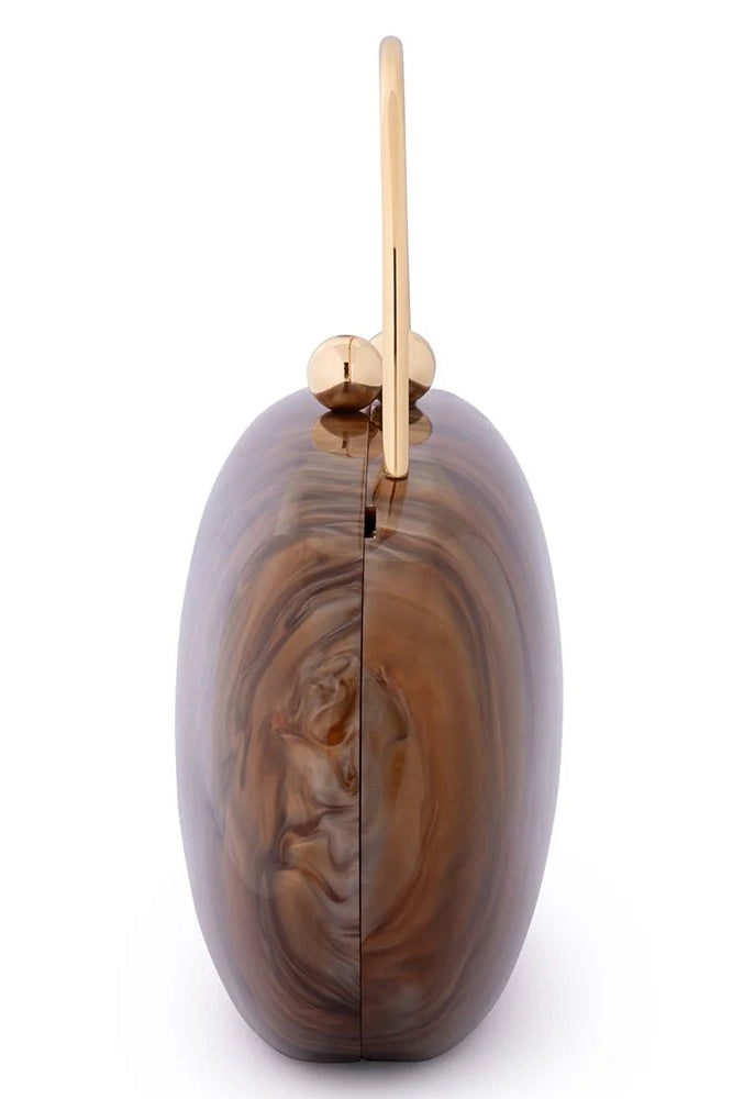 Olga Berg The Imelda Acrylic Clutch Bag | Chocolate || Pre_ Order ETA 4/10/2026