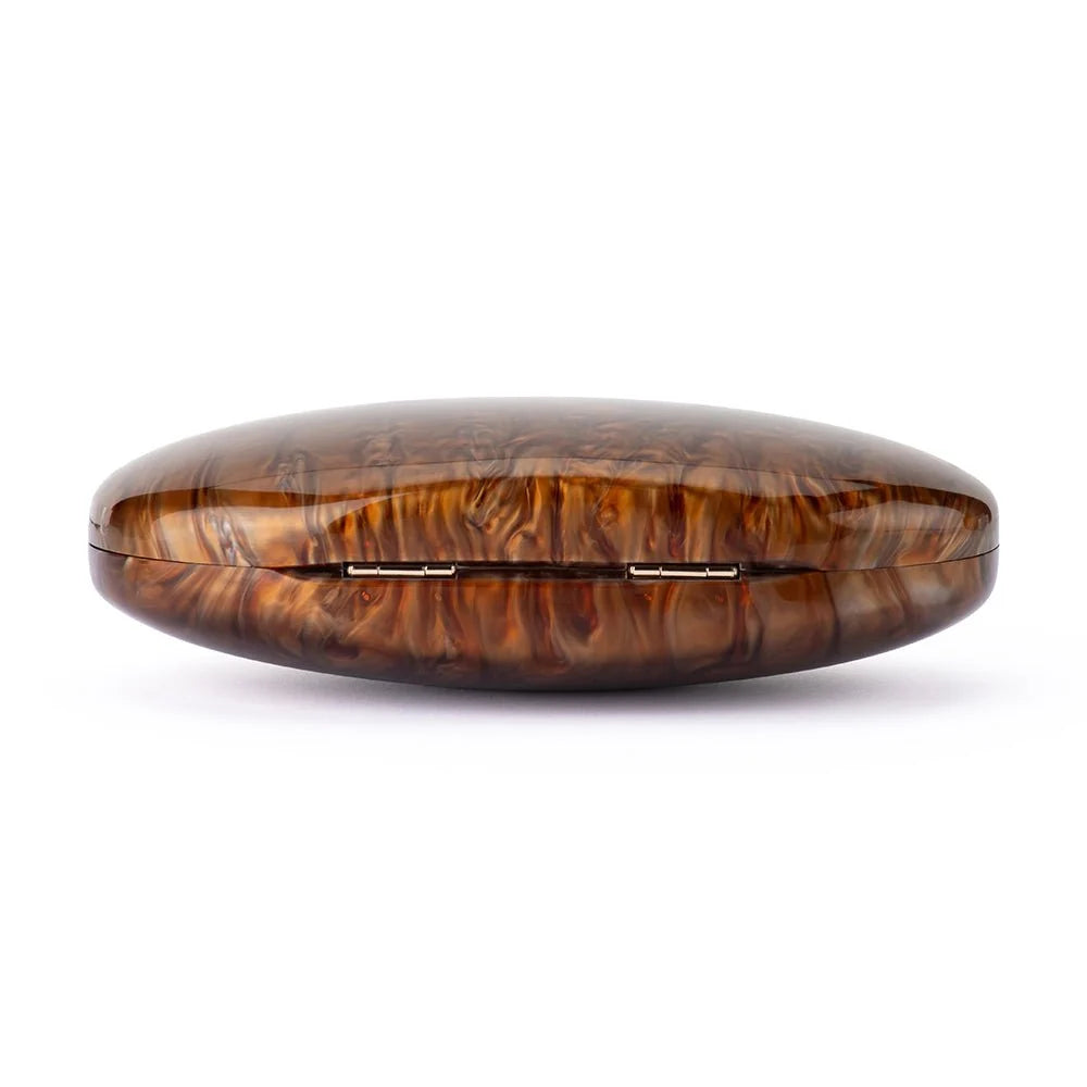 Olga Berg The Imelda Acrylic Clutch Bag | Chocolate || Pre_ Order ETA 4/10/2026