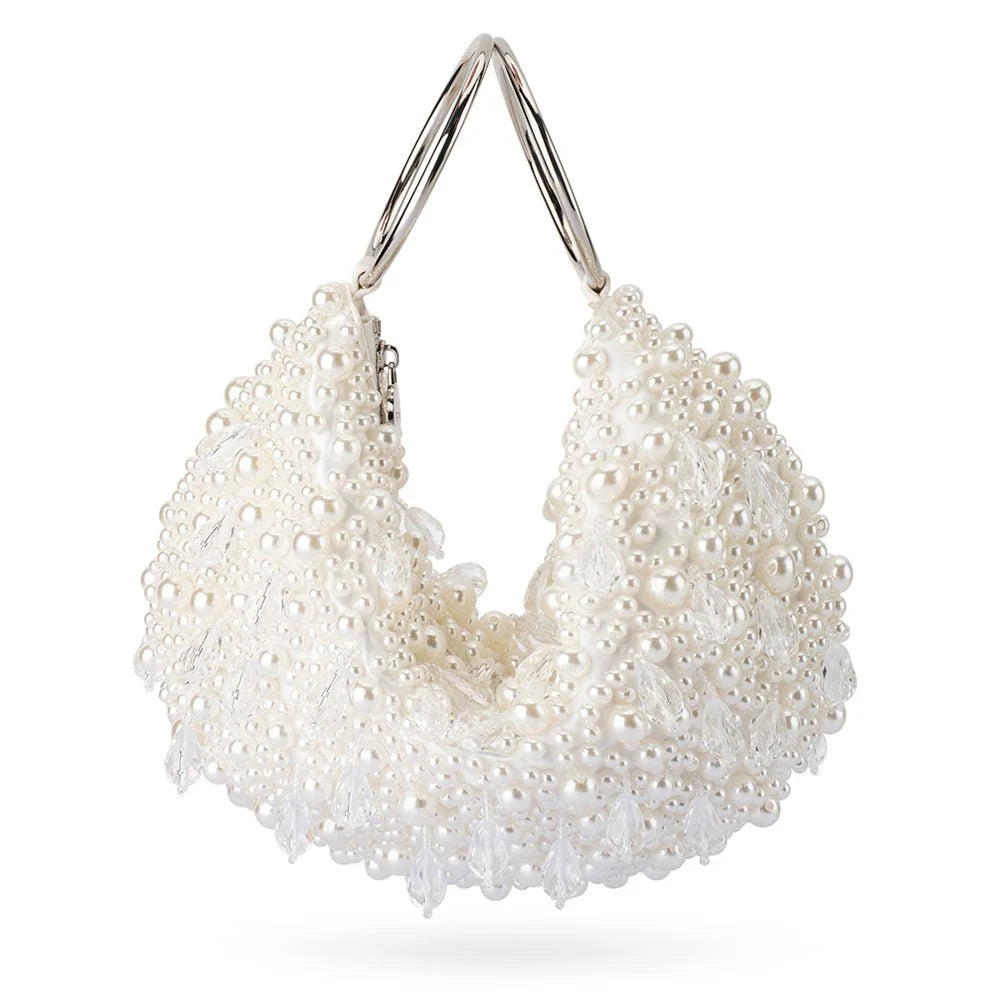 Olga Berg The Azzy Encrusted Curved Bag | Pearl || Pre_ Order ETA 4/10/2026