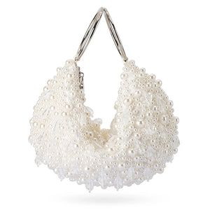 Olga Berg The Azzy Encrusted Curved Bag | Pearl || Pre_ Order ETA 4/10/2026