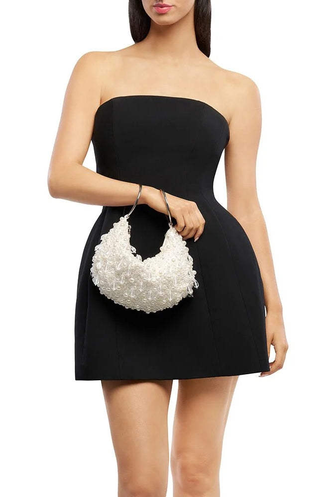 Olga Berg The Azzy Encrusted Curved Bag | Pearl || Pre_ Order ETA 4/10/2026