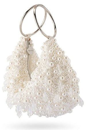 Olga Berg The Azzy Encrusted Curved Bag | Pearl || Pre_ Order ETA 4/10/2026