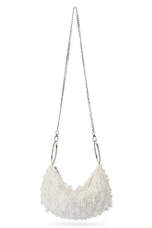Olga Berg The Azzy Encrusted Curved Bag | Pearl || Pre_ Order ETA 4/10/2026