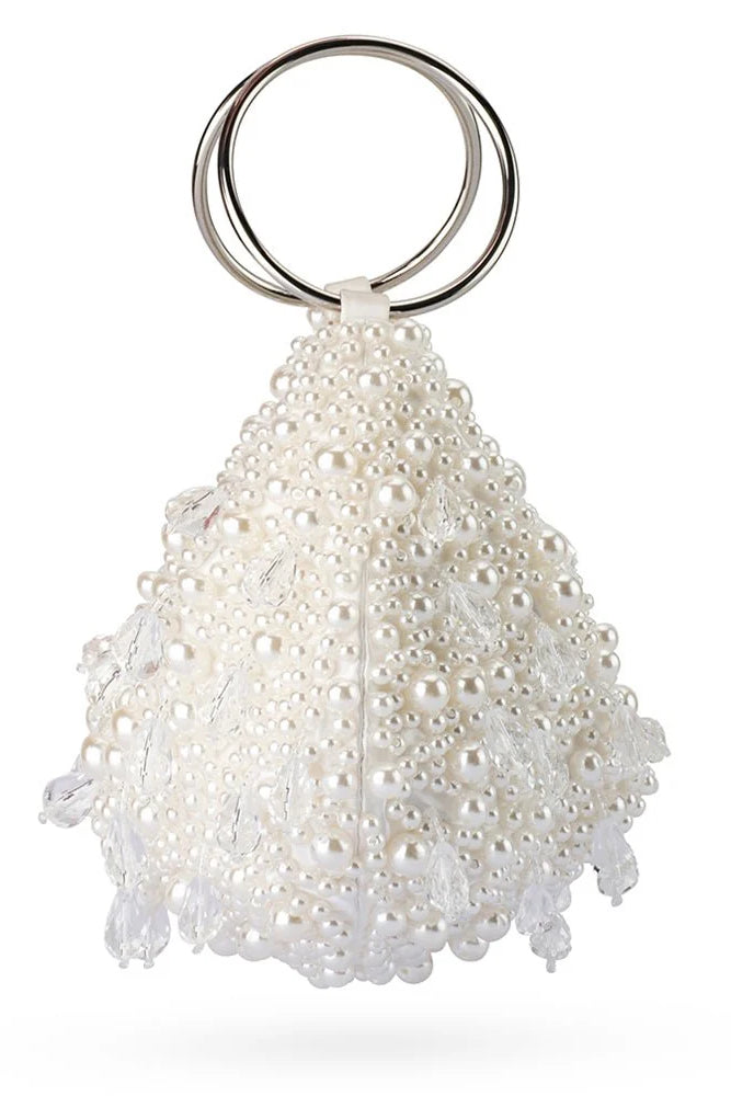 Olga Berg The Azzy Encrusted Curved Bag | Pearl || Pre_ Order ETA 4/10/2026