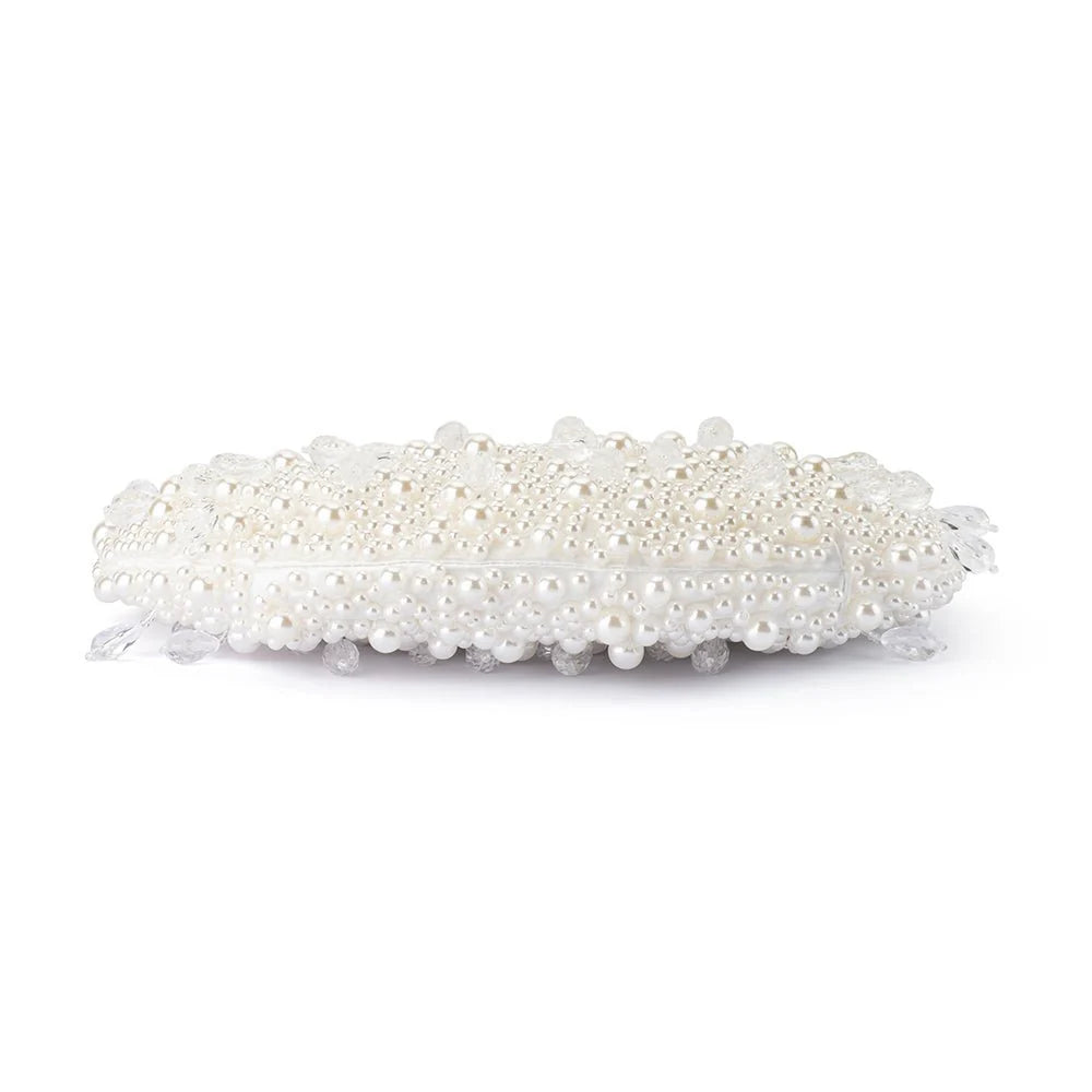 Olga Berg The Azzy Encrusted Curved Bag | Pearl || Pre_ Order ETA 4/10/2026