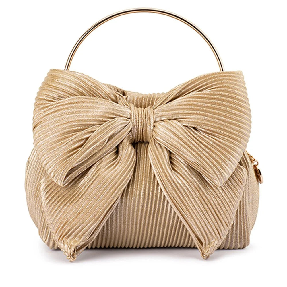 Olga Berg The Elise Pleated Top Handle Clutch | Champagne || Pre_ Order ETA 4/10/2026
