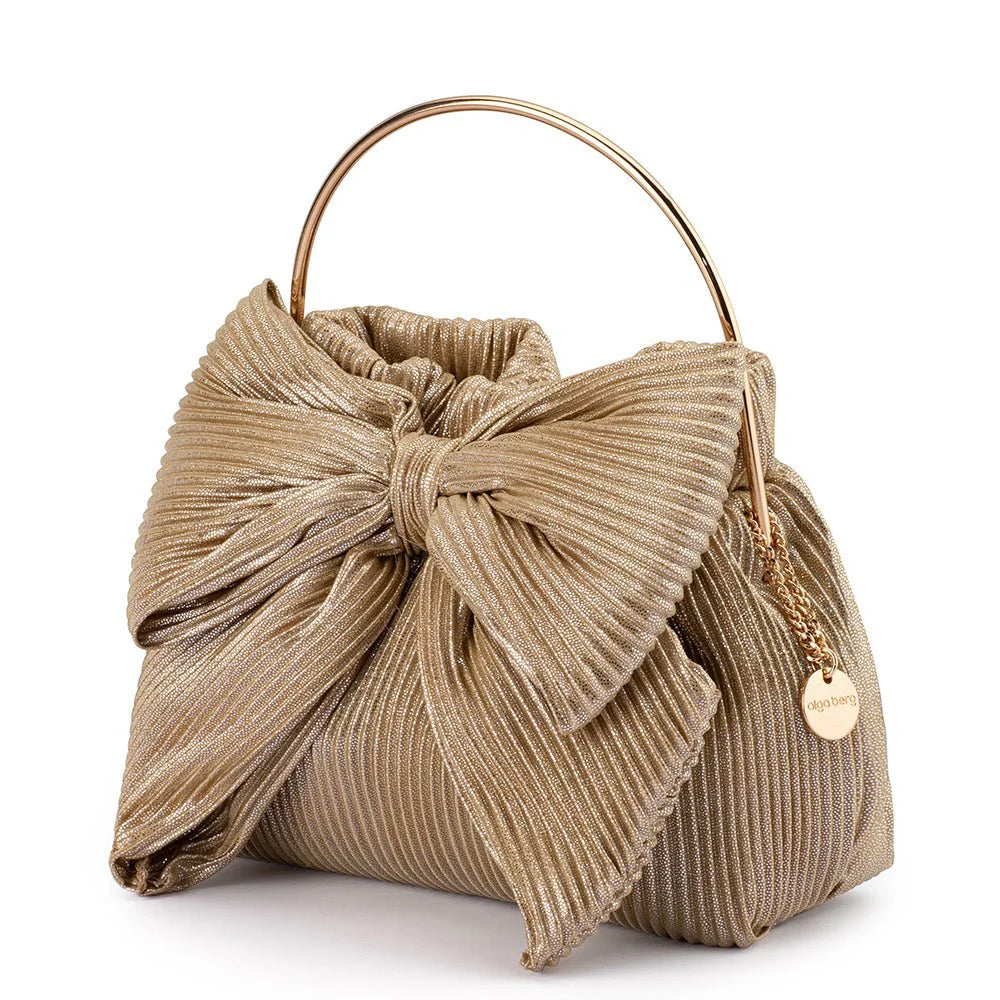 Olga Berg The Elise Pleated Top Handle Clutch | Champagne || Pre_ Order ETA 4/10/2026