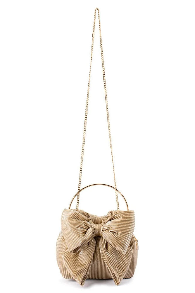 Olga Berg The Elise Pleated Top Handle Clutch | Champagne || Pre_ Order ETA 4/10/2026