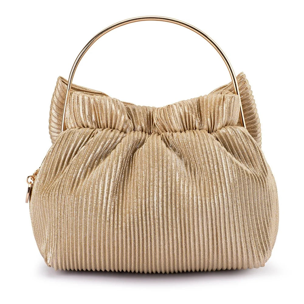 Olga Berg The Elise Pleated Top Handle Clutch | Champagne || Pre_ Order ETA 4/10/2026