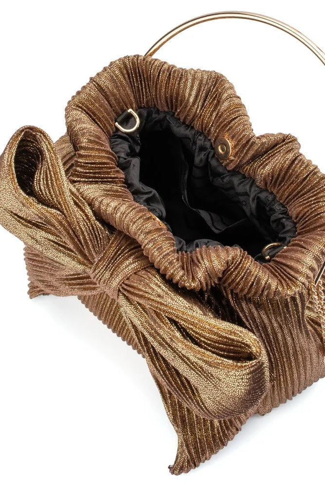 Olga Berg The Elise Pleated Top Handle Clutch | Bronze || Pre_ Order ETA 4/10/2026
