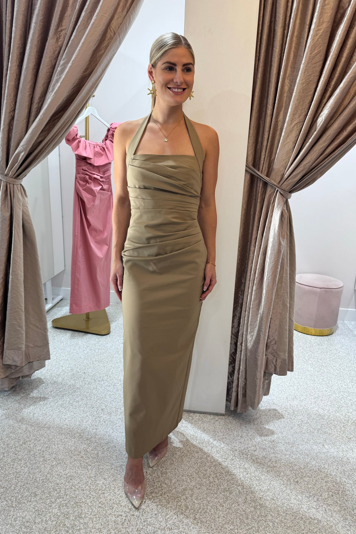 Shona Joy Lani Draped Halter Maxi Dress | Pebble