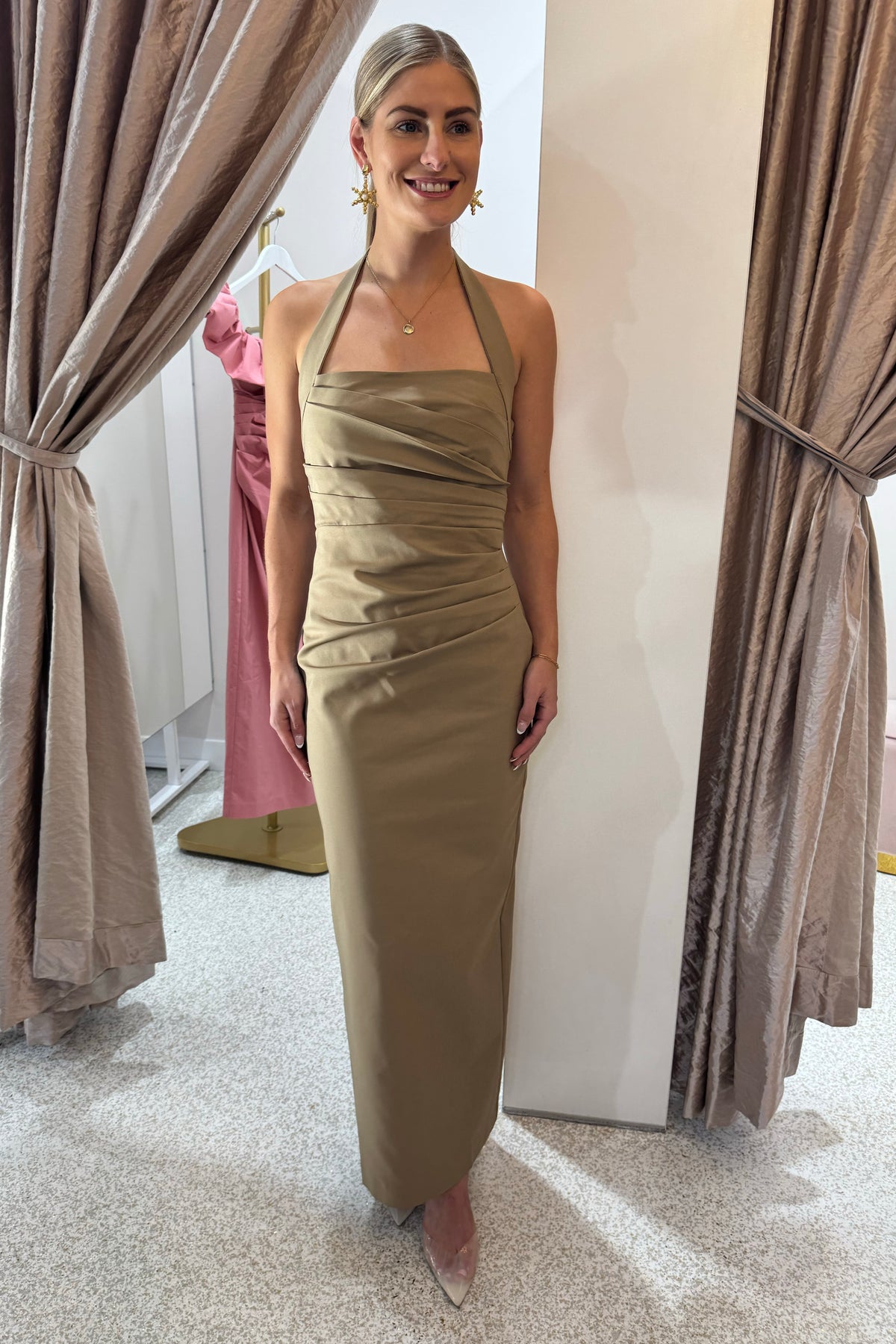 Shona Joy Lani Draped Halter Maxi Dress | Pebble