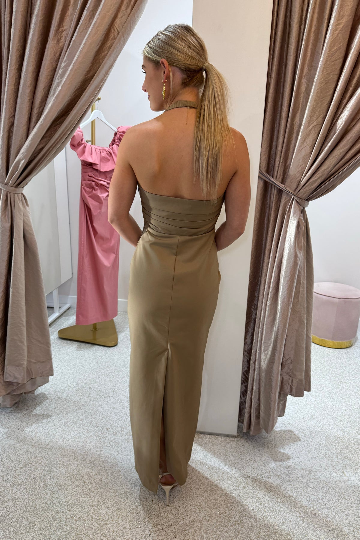 Shona Joy Lani Draped Halter Maxi Dress | Pebble