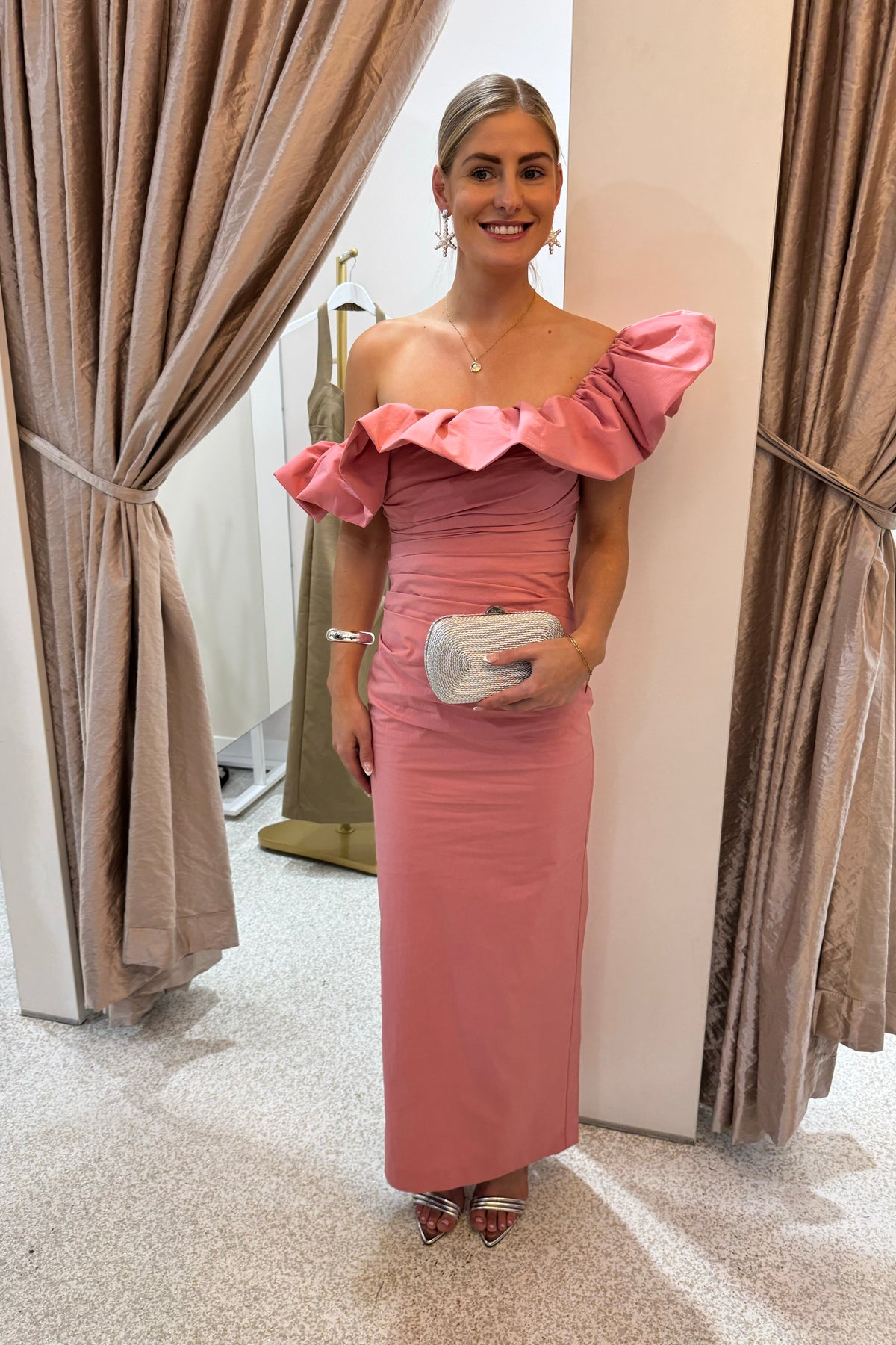 Shona Joy Campbell Ruffle Draped Maxi Dress | Bubblegum