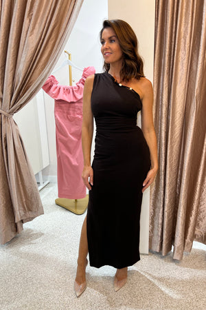 Shona Joy Beau Gathered Asymmetrical dress | Espresso