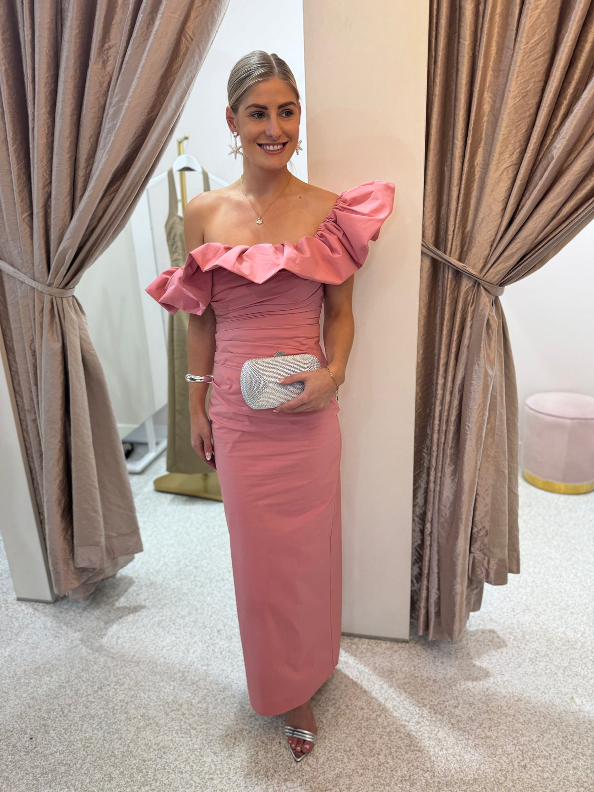 Shona Joy Campbell Ruffle Draped Maxi Dress | Bubblegum