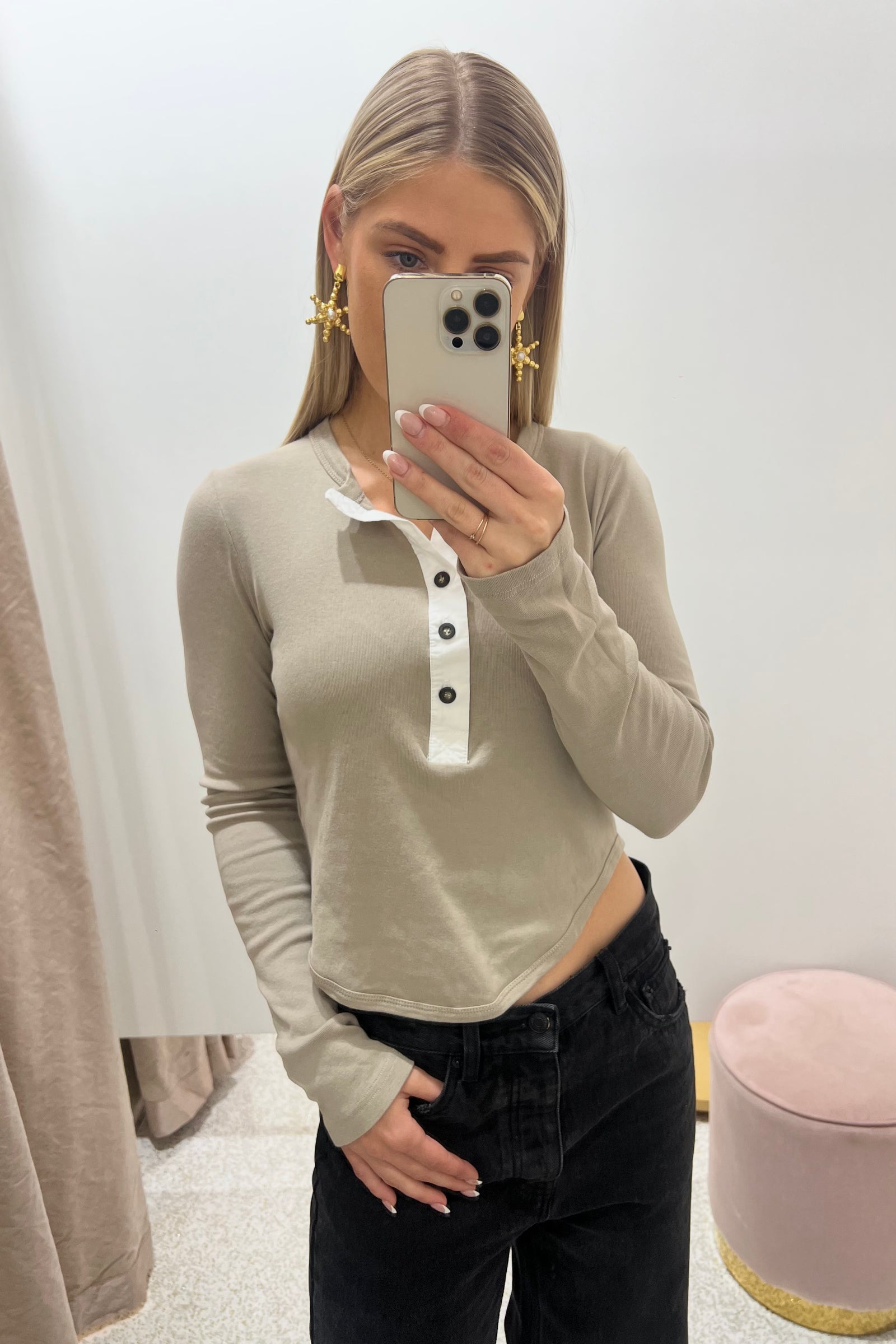 Bassike Scoop Hem Placket T.Shirt | Birch / White