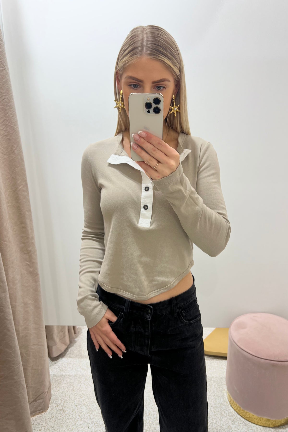 Bassike Scoop Hem Placket T.Shirt | Birch / White