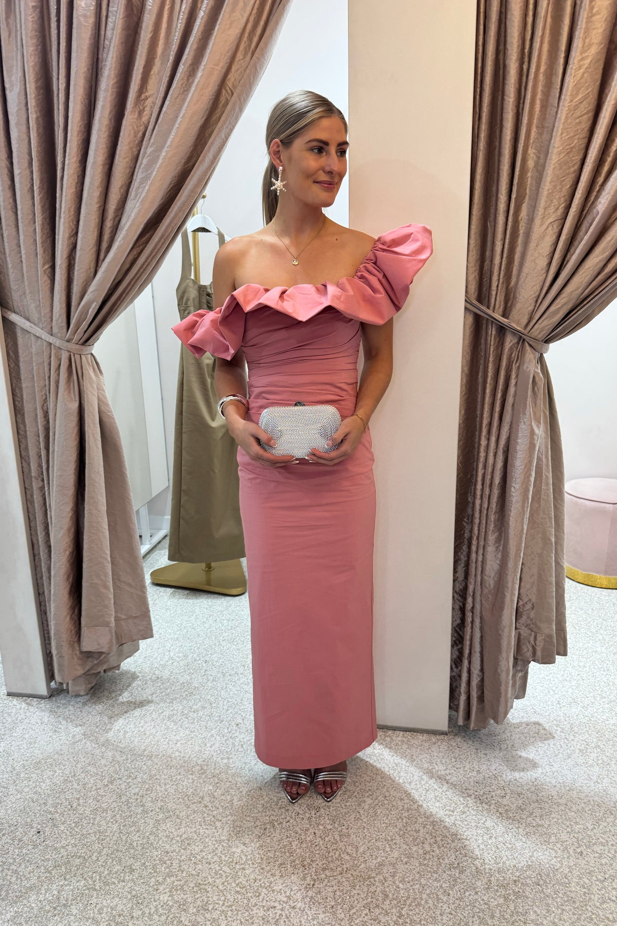 Shona Joy Campbell Ruffle Draped Maxi Dress | Bubblegum