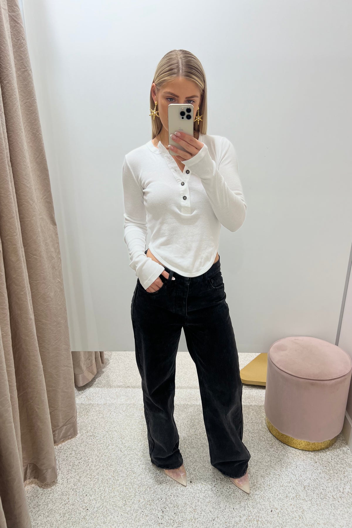 Bassike Scoop Hem Placket T.Shirt | White