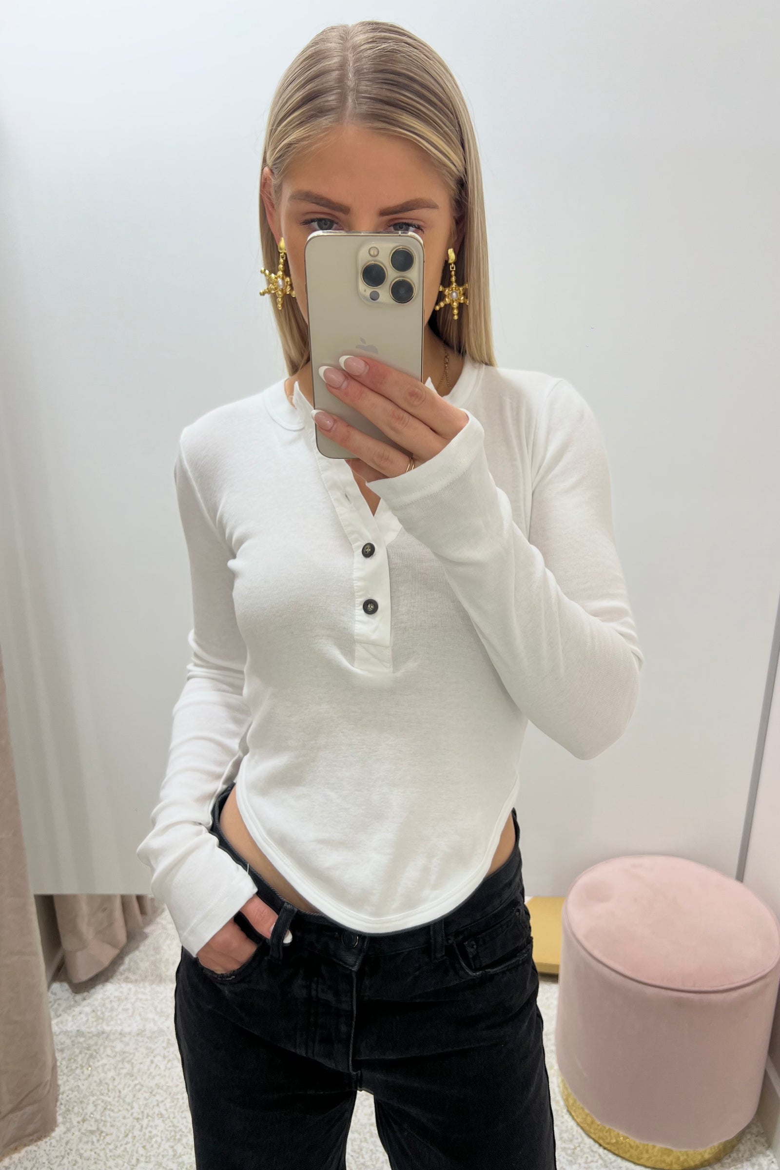 Bassike Scoop Hem Placket T.Shirt | White