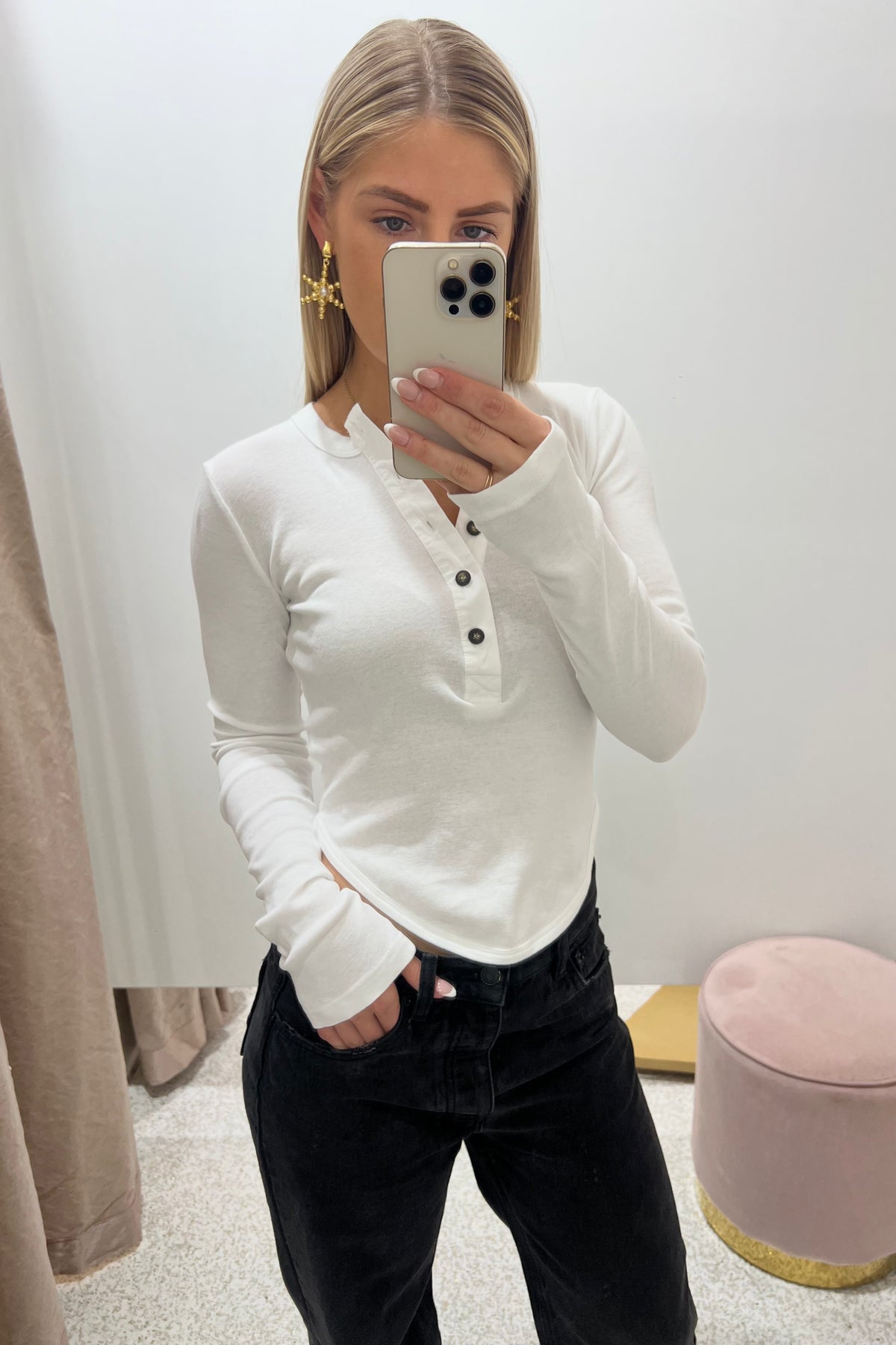 Bassike Scoop Hem Placket T.Shirt | White