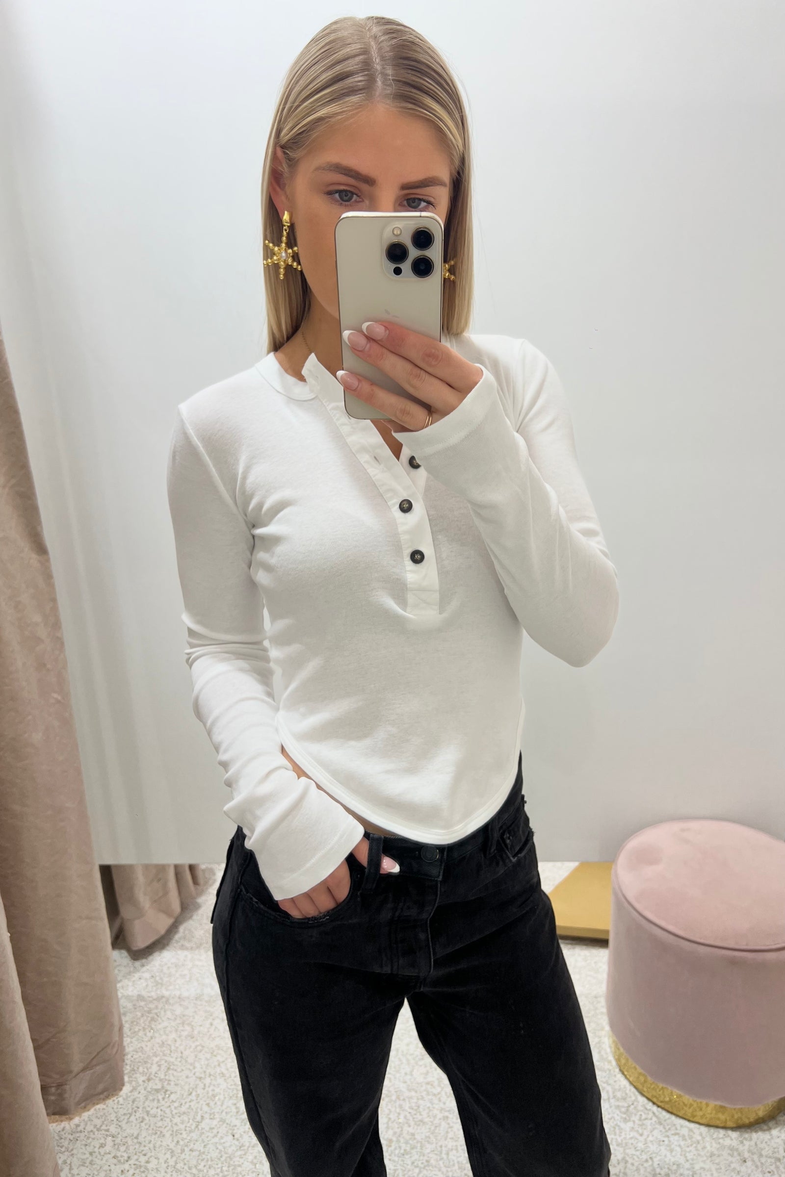 Bassike Scoop Hem Placket T.Shirt | White