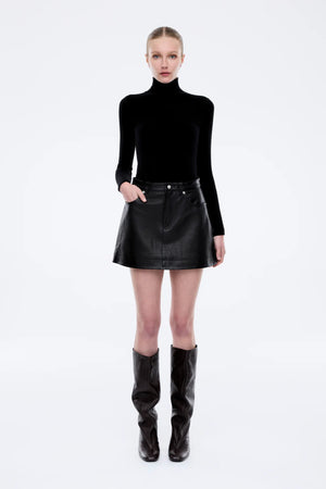 Ena Pelly Core Leather Mini Skirt | Black