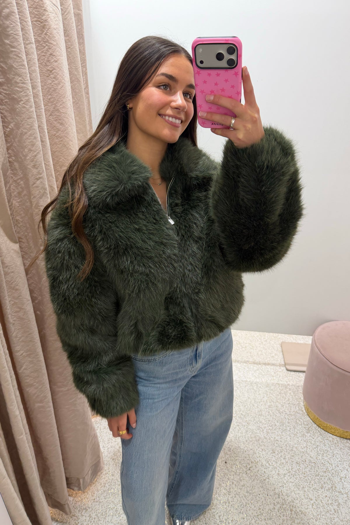 Ena Pelly Daphine Faux Fur Bomber | Olive