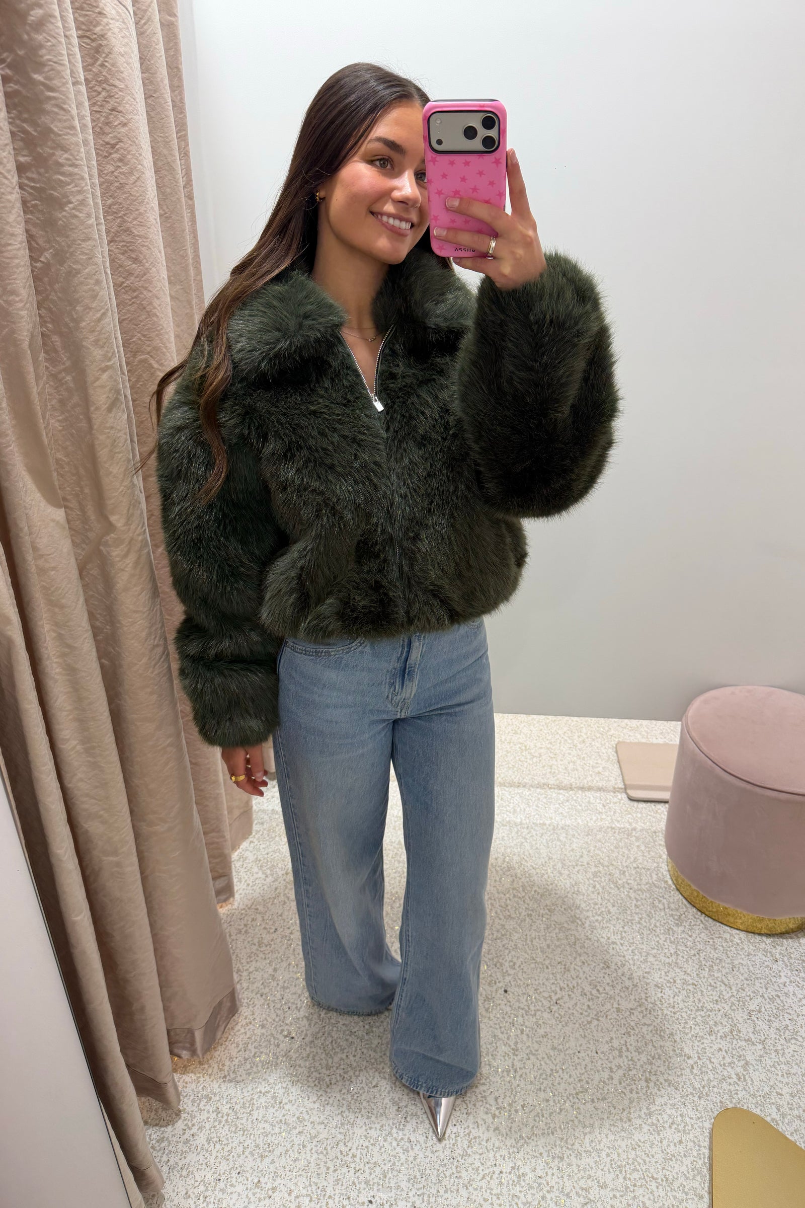 Ena Pelly Daphine Faux Fur Bomber | Olive