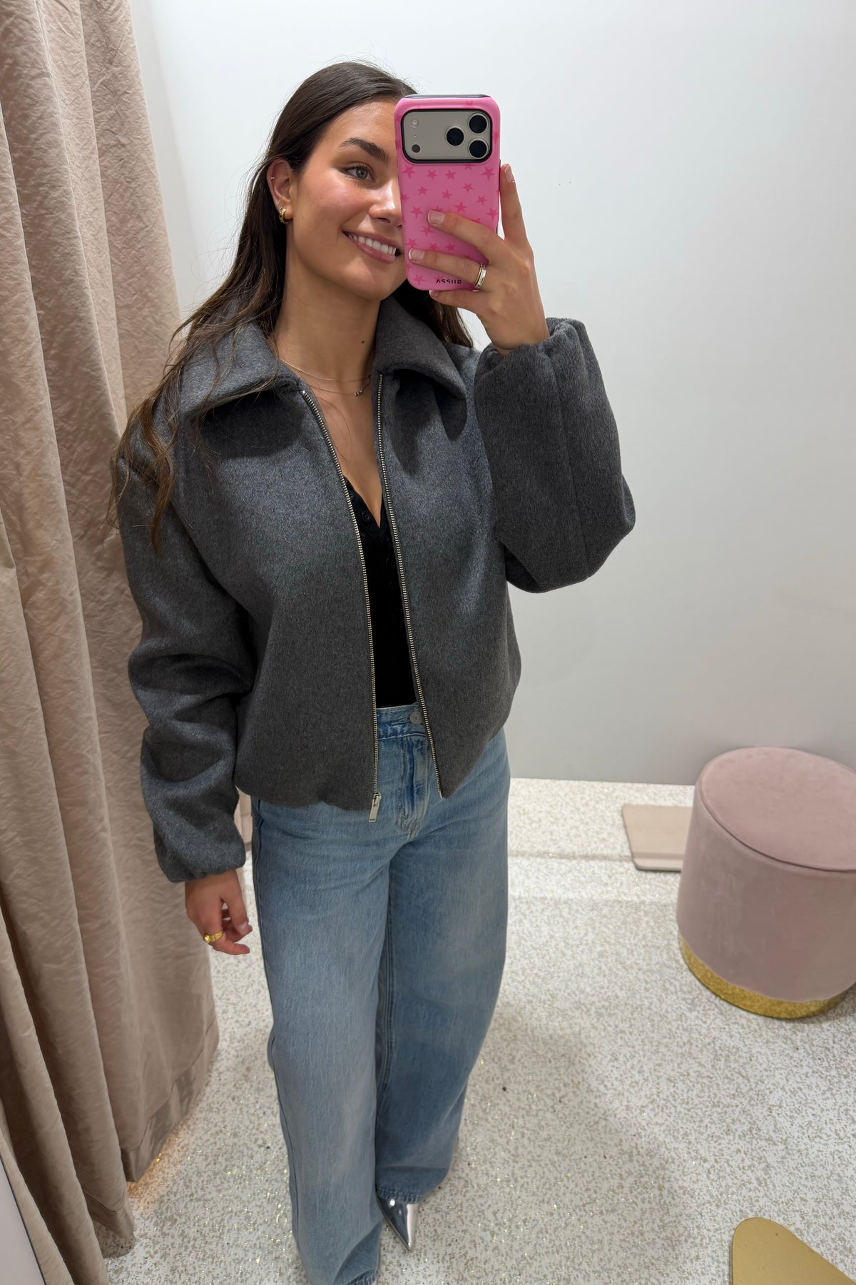 Ena Pelly Maeve Wool Blend Bomber | Grey