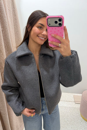 Ena Pelly Maeve Wool Blend Bomber | Grey