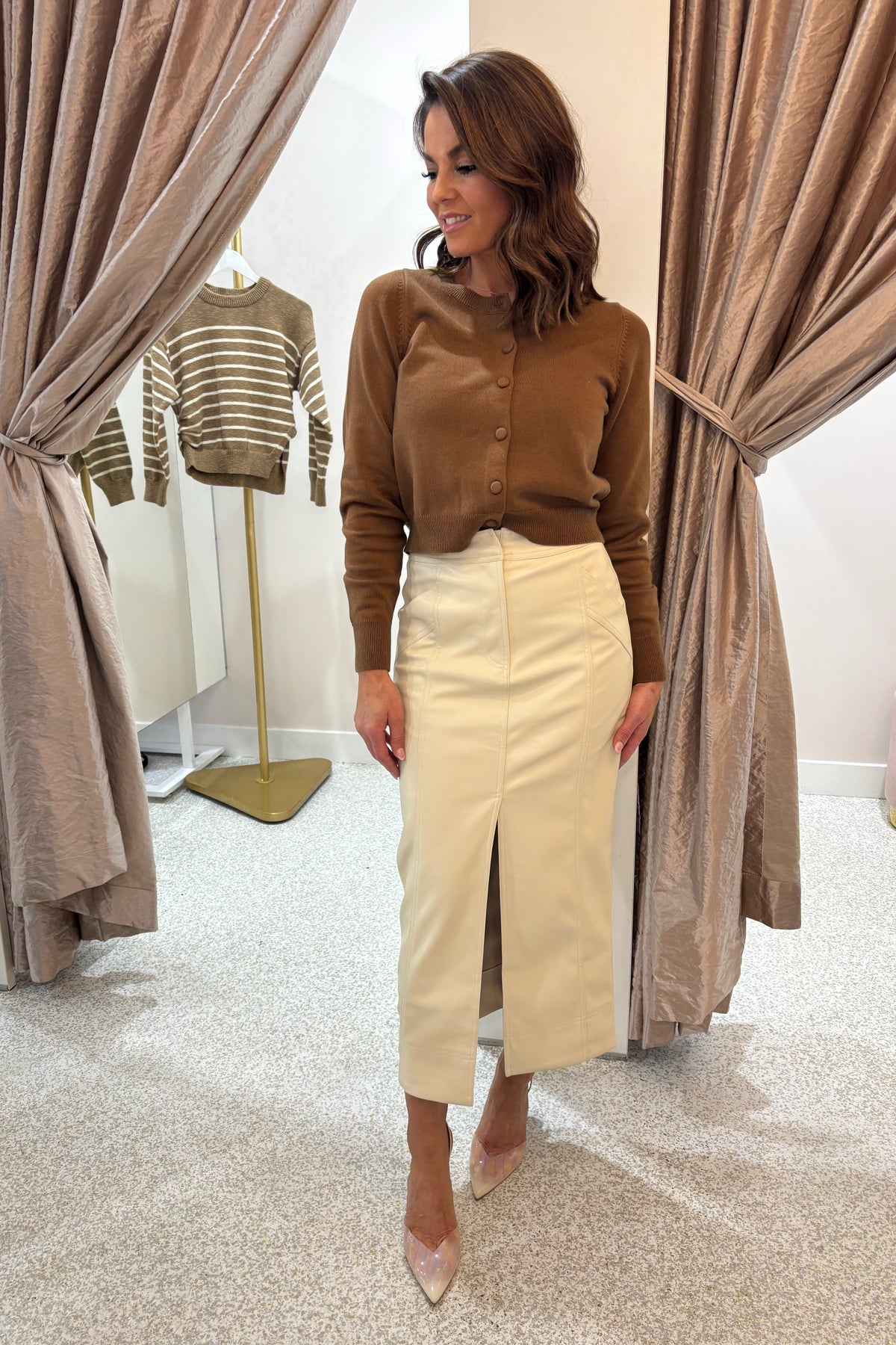Chosen By Fifi & Annie The Amber Faux Leather Skirt | Stone