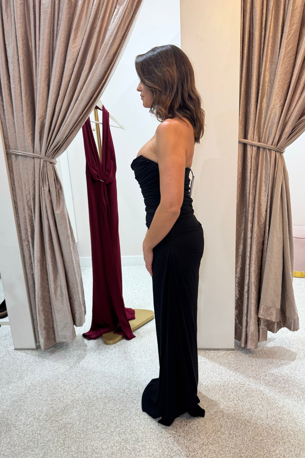 Misha The Dry Jersey Draped Midi Dress | Black