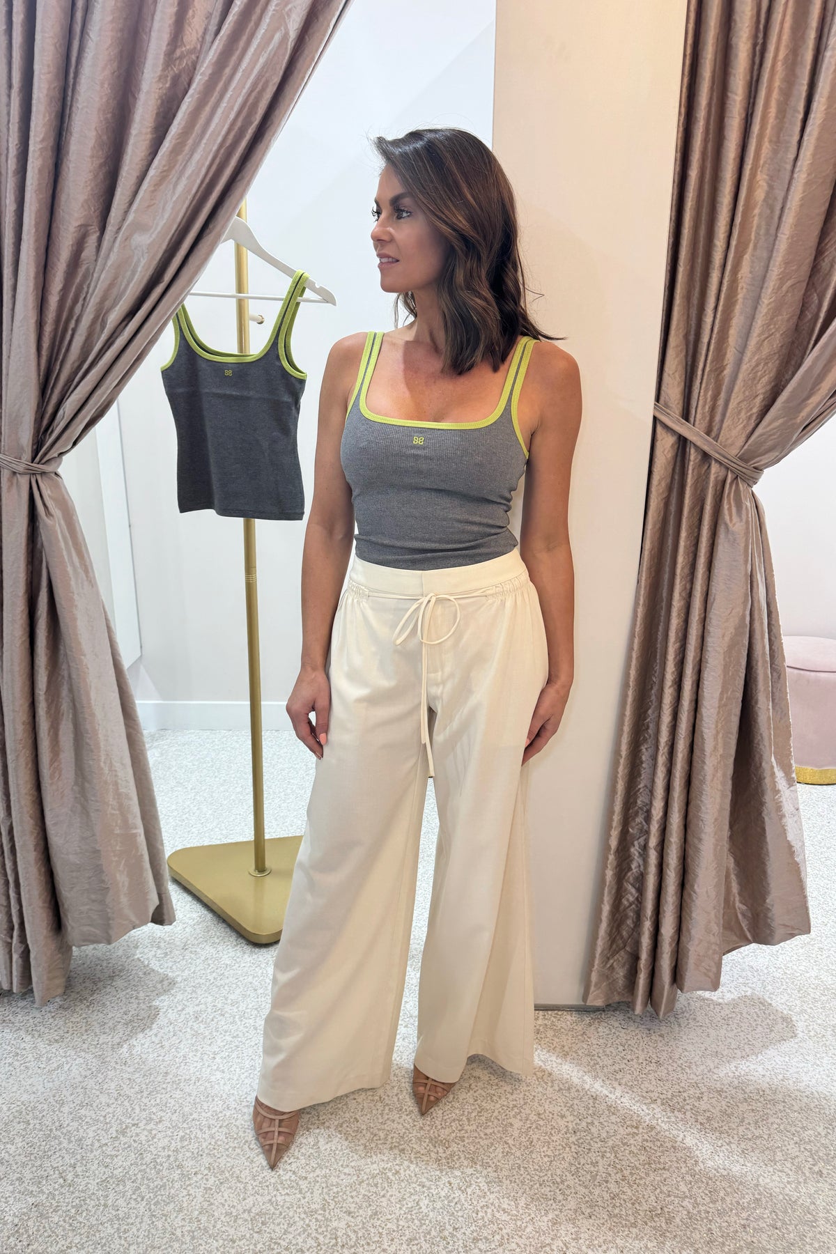 Bec + Bridge Lana Square Neck Tank | Grey Marle / Lime