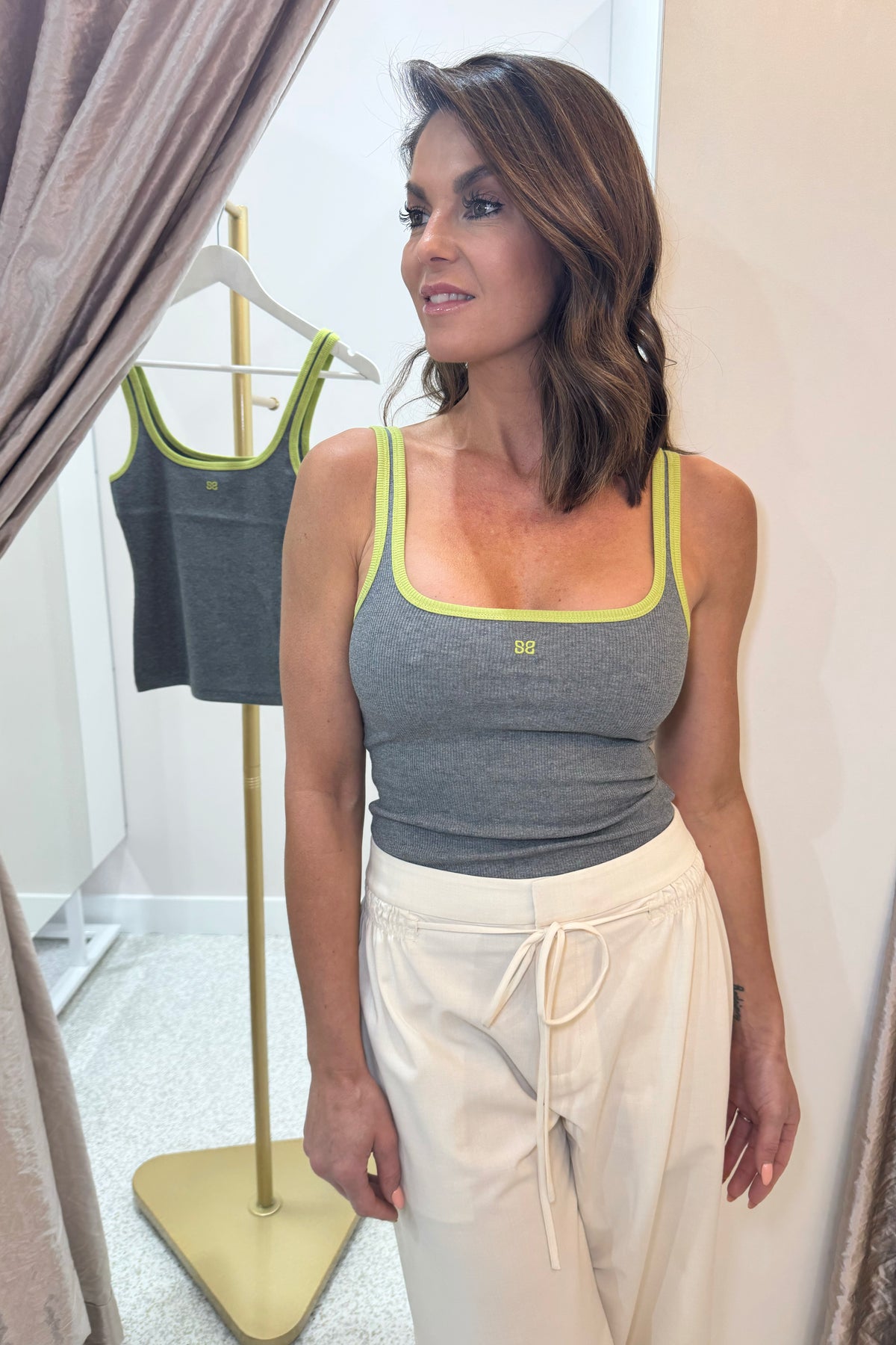 Bec + Bridge Lana Square Neck Tank | Grey Marle / Lime