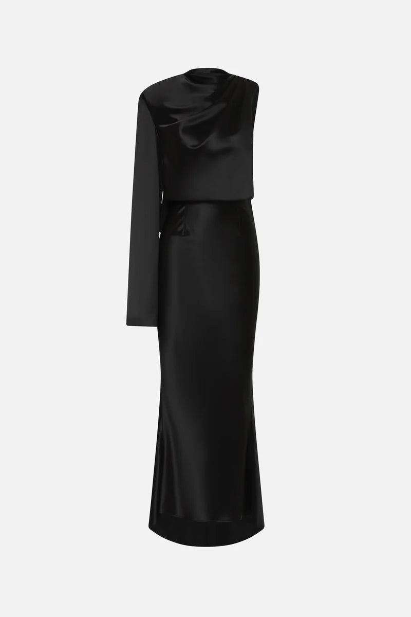Misha The Montello Satin Midi Dress | Black