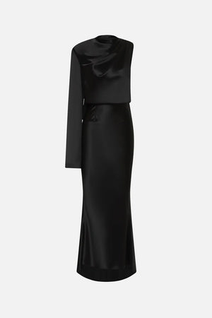 Misha The Montello Satin Midi Dress | Black