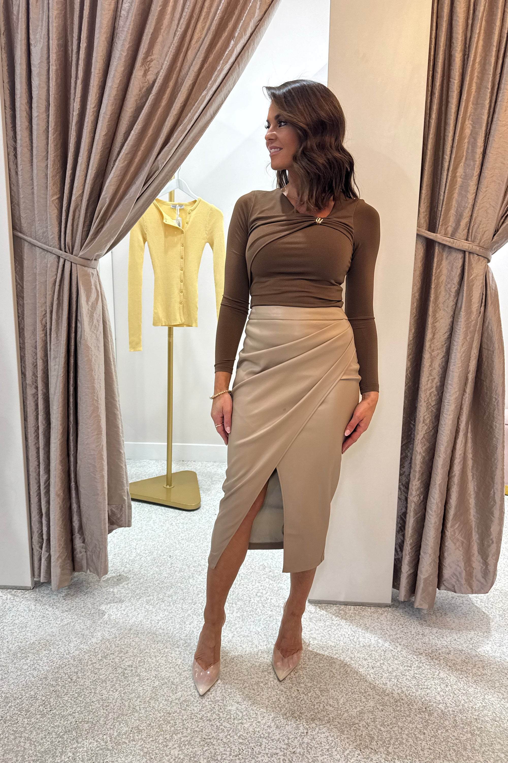 Chosen By Fifi & Annie The Phoebe Faux Leather Wrap Skirt | Latte
