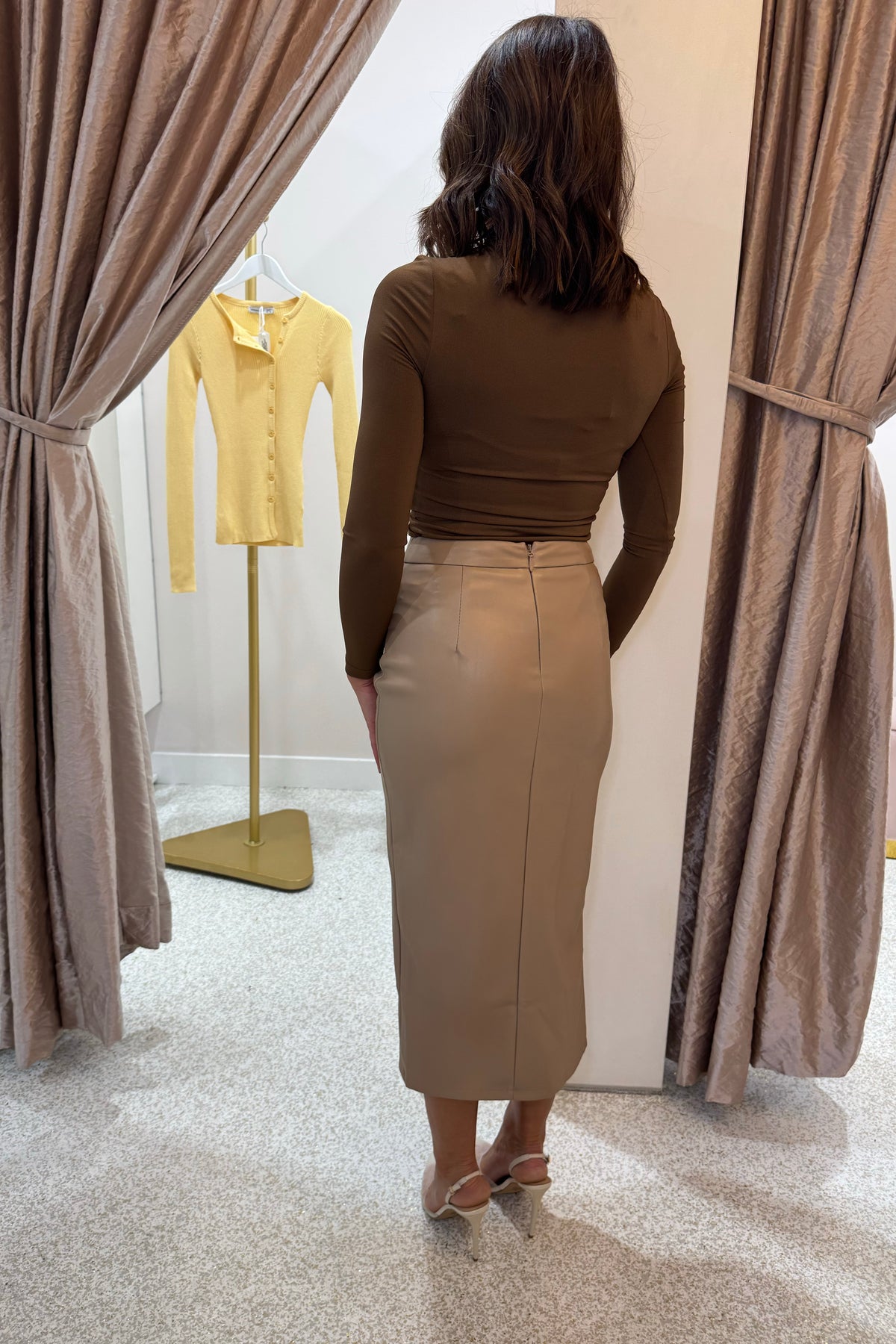 Chosen By Fifi & Annie The Phoebe Faux Leather Wrap Skirt | Latte